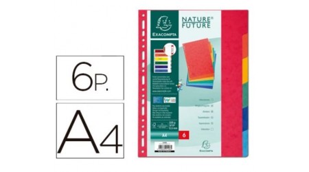 SEPARADOR A4 MULTITALADRO 6 POSICIONES CARTON 250 GR. COLORES EXACOMPTA