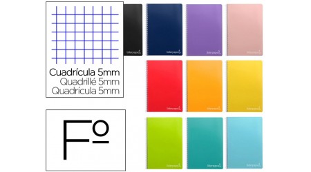 CUADERNO ESPIRAL LIDERPAPEL FOLIO WITTY TAPA DURA 80H 75GR CUADRO 5MM CON MARGEN COLORES SURTIDOS