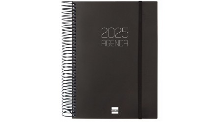 AGENDA 2026 ESPIRAL FINOCAM OPAQUE E10 15,5 x 21,5 CM DIA PAGINA NEGRA TAPA PP C/GOMA