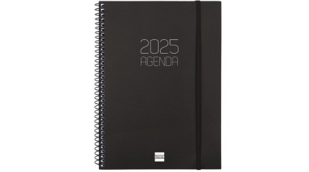 AGENDA 2025 ESPIRAL FINOCAM OPAQUE E10 15,5 x 21,5 CM SEMANA VISTA HORIZONTAL NEGRA TAPA PP C/GOMA