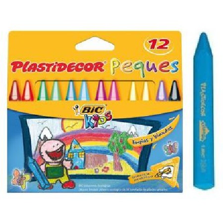 LAPICES CERAS BIC KIDS PLASTIDECOR PEQUES TRIANGULAR GRUESA 12 COLORES