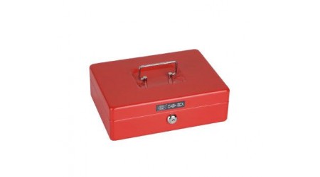 CAJA CAUDALES METALICA 250 X 170 X 90 MM. ARTES COLOR ROJO CON BANDEJA Y CIERRE