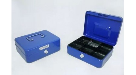 CAJA CAUDALES METALICA 250 X 170 X 90 MM. ARTES COLOR AZUL CON BANDEJA Y CIERRE