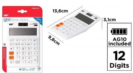 CALCULADORA SOBREMESA MP 12 DIGITOS 136 x 98 x 31 MM. BLANCA