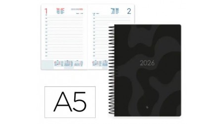 AGENDA 2026 ESPIRAL LP SYROS 15x21 CM DIA PAGINA COLOR NEGRO