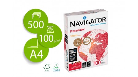 PAPEL A4 100 GR. NAVIGATOR PRESENTATION 500 HOJAS CIE 169 FSC ECOLABEL TONER Y TINTA CALIDAD PROFESIONAL