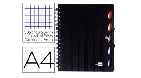 CUADERNO A4 TAPA PLASTICO CUADRO 5 MM  100 HOJAS 80 GR 5 SEPARADORES MICRO EXECUTIVE . LIDERPAPEL