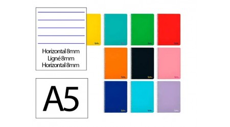CUADERNO A5 TAPA BLANDA HORIZONTAL  80 HOJAS 75 GR CON MARGEN SMART COLORES SURTIDOS . LIDERPAPEL