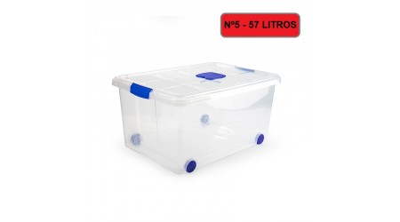 CAJA PLASTICO CON TAPA Nº5 - 57 LITROS 45 x 62 x 32 cm. - TRANSPARENTE PLASTIC FORTE
