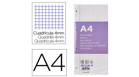 RECAMBIO A4 CUADRO 4x4  90 GR. 100 HOJAS 4 ANILLAS ANCOR