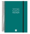 AGENDA 2026 ESPIRAL FINOCAM OPAQUE E10 15,5 x 21,5 CM DIA PAGINA VERDE TAPA PP C/GOMA