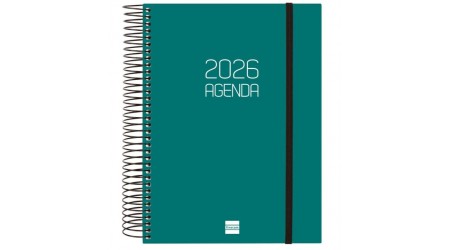 AGENDA 2026 ESPIRAL FINOCAM OPAQUE E10 15,5 x 21,5 CM DIA PAGINA VERDE TAPA PP C/GOMA