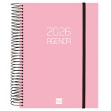 AGENDA 2026 ESPIRAL FINOCAM OPAQUE E10 15,5 x 21,5 CM DIA PAGINA ROSA TAPA PP C/GOMA
