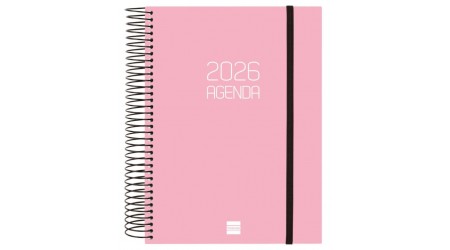 AGENDA 2026 ESPIRAL FINOCAM OPAQUE E10 15,5 x 21,5 CM DIA PAGINA ROSA TAPA PP C/GOMA