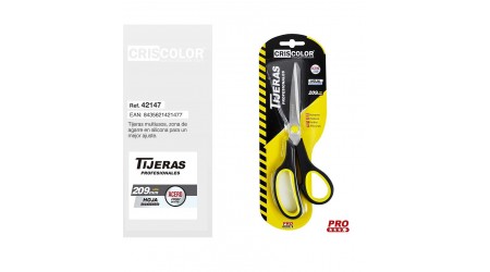TIJERA OFICINA CRISCOLOR 20.9 CM. ACERO INOXIDABLE, EMPUÑADURA ERGONOMICA DE PLASTICO Y SILICONA.