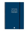 AGENDA 2026  ESPIRAL FINOCAM OPAQUE E40 A4 21x29,7 CM DIA PAGINA AZUL TAPA PP C/GOMA
