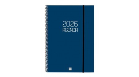 AGENDA 2026  ESPIRAL FINOCAM OPAQUE E40 A4 21x29,7 CM DIA PAGINA AZUL TAPA PP C/GOMA