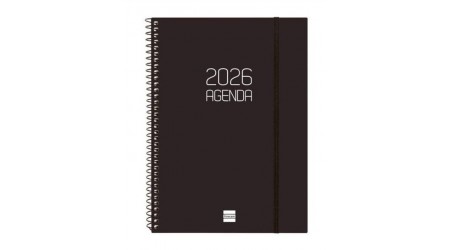 AGENDA 2023 ESPIRAL FINOCAM OPAQUE E40 A4 21x29,7 CM SEMANA VISTA NEGRO TAPA PP C/GOMA