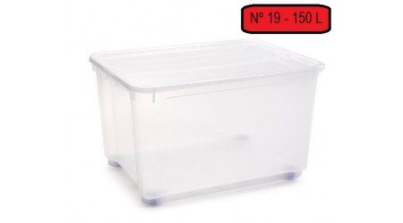 CAJA PLASTICO CON TAPA Nº19 - 150 LITROS 48 x 80 x 60 CM. - TRANSPARENTE PLASTIC FORTE