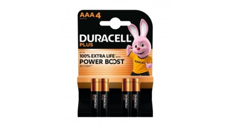 PILAS DURACELL PLUS POWER BOOST ALCALINAS AAA LR03 4 UNIDADES