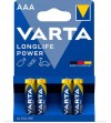 PILA VARTA ALCALINA LONGLIFE POWER AAA LR03 BLISTER DE 4 UNIDADES MN2400