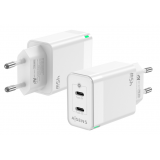 CARGADOR DE PARED USB-C X2  PD3.0 QC4.0 45W CARGA RAPIDA BLANCO AISENS