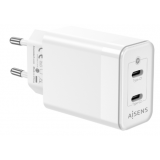 CARGADOR DE PARED USB-C X2  PD3.0 QC4.0 45W CARGA RAPIDA BLANCO AISENS