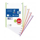 RECAMBIO A4 OXFORD 120 H CUADRICULA5 X 5, 4 TALADROS - BANDA DE 5 COLORES VIVOS