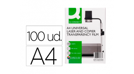 TRANSPARENCIAS A4 Q-CONNECT PARA LASER Y FOTOCOPIADORA 100 UNIDADES
