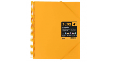 CARPETA PORTAFUNDAS MAXIPLAS PP LIKE OPACO RIGIDO A4 CON ESPIRA 40 FUNDAS COLOR NARANJA FLUOR CIERRE CON GOMAS