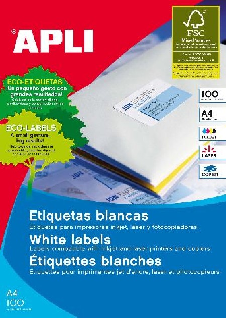 ETIQUETAS BLANCAS PERM. CANTOS ROMOS 100H. 63,5X46,6 1800U.