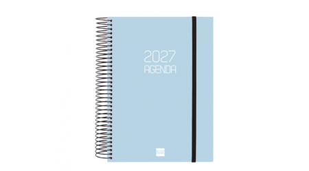 AGENDA 2027 ESPIRAL FINOCAM OPAQUE E10 15,5 x 21,5 CM DIA PAGINA CELESTE TAPA PP C/GOMA