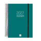 AGENDA 2026 ESPIRAL FINOCAM OPAQUE E10 15,5 x 21,5 CM DIA PAGINA VERDE TAPA PP C/GOMA