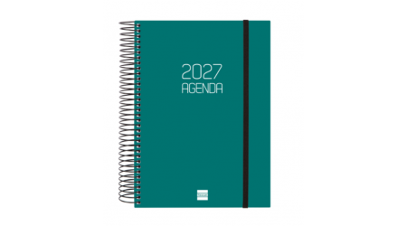 AGENDA 2026 ESPIRAL FINOCAM OPAQUE E10 15,5 x 21,5 CM DIA PAGINA VERDE TAPA PP C/GOMA