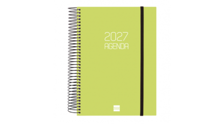 AGENDA 2026 ESPIRAL FINOCAM OPAQUE E10 15,5 x 21,5 CM DIA PAGINA VERDE TAPA PP C/GOMA