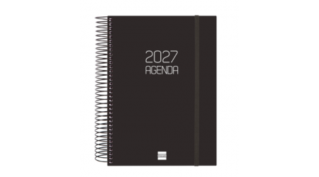 AGENDA 2027 ESPIRAL FINOCAM OPAQUE E10 15,5 x 21,5 CM DIA PAGINA NEGRA TAPA PP C/GOMA