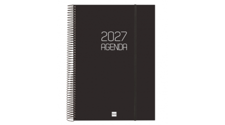 AGENDA 2027 ESPIRAL FINOCAM OPAQUE E40 A4 21x29,7 CM DIA PAGINA NEGRA TAPA PP C/GOMA