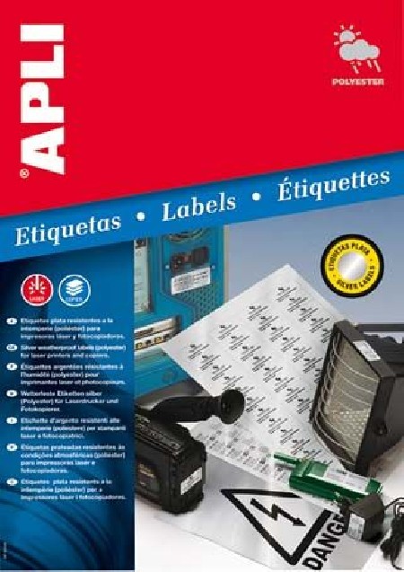 ETIQUETAS RESISTENTES A LA INTEMPERIE 45,7X21,2 20H. PLATA