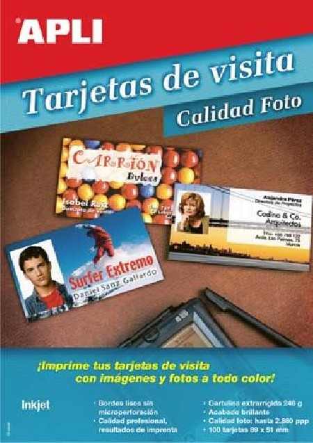 TARJETAS VISITA BORDES LISOS 250GR. 89X51MM CALIDAD FOTO INKJE