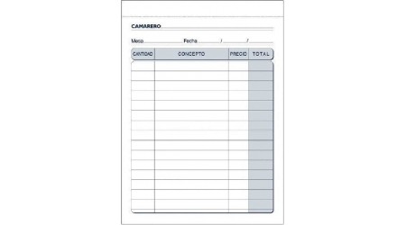 TALONARIO CAMAREROS BOLSILLO LITOS - SIN COPIA