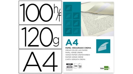 PAPEL VERJURADO LIDERPAPEL CREMA A4 120 GR. 100 H.