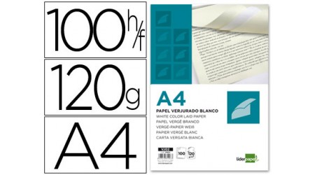 PAPEL VERJURADO LIDERPAPEL BLANCO A4 120 GR. PAQUETE DE 100 HOJA