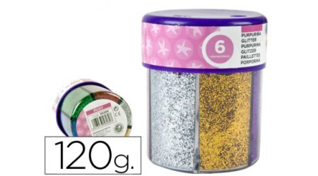 PURPURINA LIDERPAPEL 6 COLORES METALICOS SURTIDOS BOTE DE 120 GR