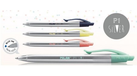 BOLIGRAFO MILAN P1 TOUCH RETRACTIL SILVER EFECTO PLATA TINTA AZU