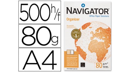 PAPEL A4  80 GR. NAVIGATOR ORGANIZER 4 TALADROS 500 HOJAS 1581UN