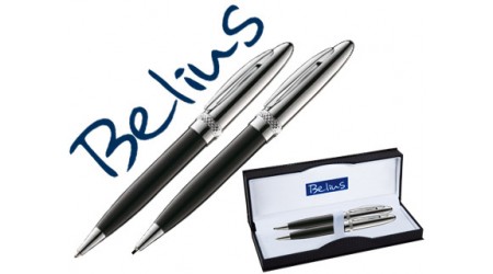 JUEGO BOLIGRAFO Y PORTAMINAS BELIUS BRIGHTON NEGRO LACADO