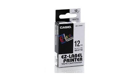 CINTA ROTULADORA CASIO 12MM BLANCO LETRA NEGRA 8MT. PLASTICO