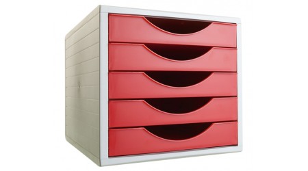 MODULO 5 CAJONES ARCHIVOTEC CARCASA GRIS CAJONES ROJOS
