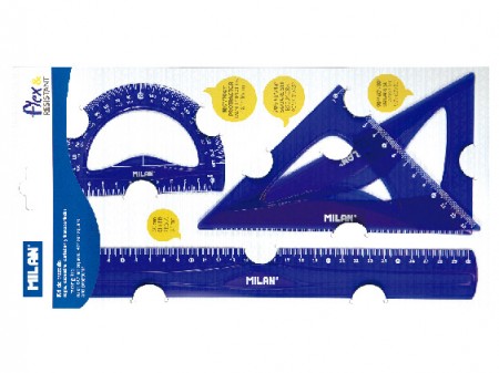 SET DIBUJO FLEXIBLE MILAN REGLA, ESCUADRA, CARTABON Y SEMICIRCUL