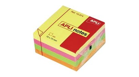 NOTAS ADHESIVAS CUBO 400H 75X75MM TONOS BRILLANTES